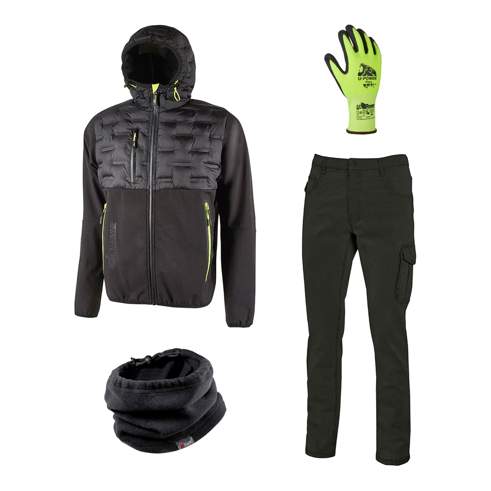 Xmas Kit Black Carbon Tg.XL U-POWER - Giacca, Pantalone, Scaldacolllo e Guanti