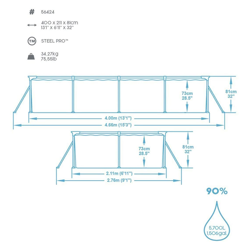 Piscina Rettangolare Steel Pro Frame 400x211x81h cm BESTWAY - Azzurro