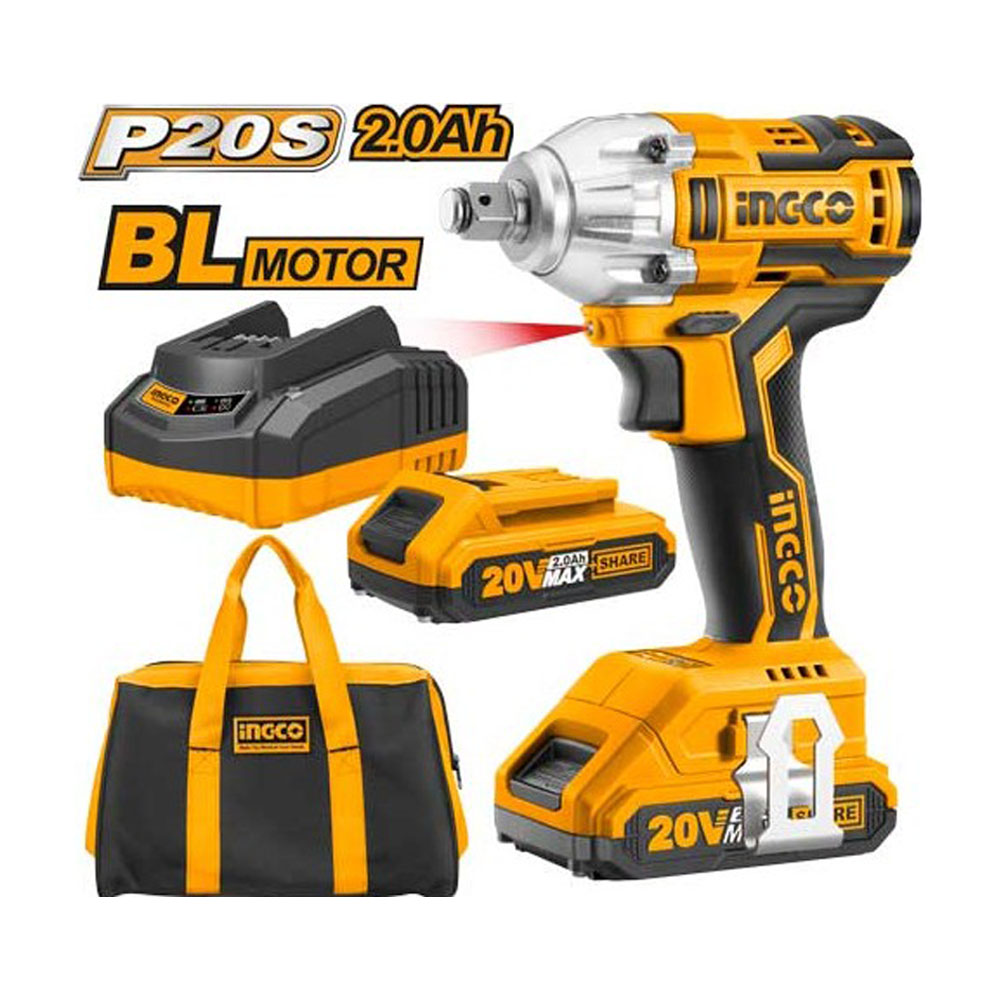 Avvitatore ad Impulsi Brushless 20V 2.0 Ah INGCO - Set 2 Batterie e Caricatore