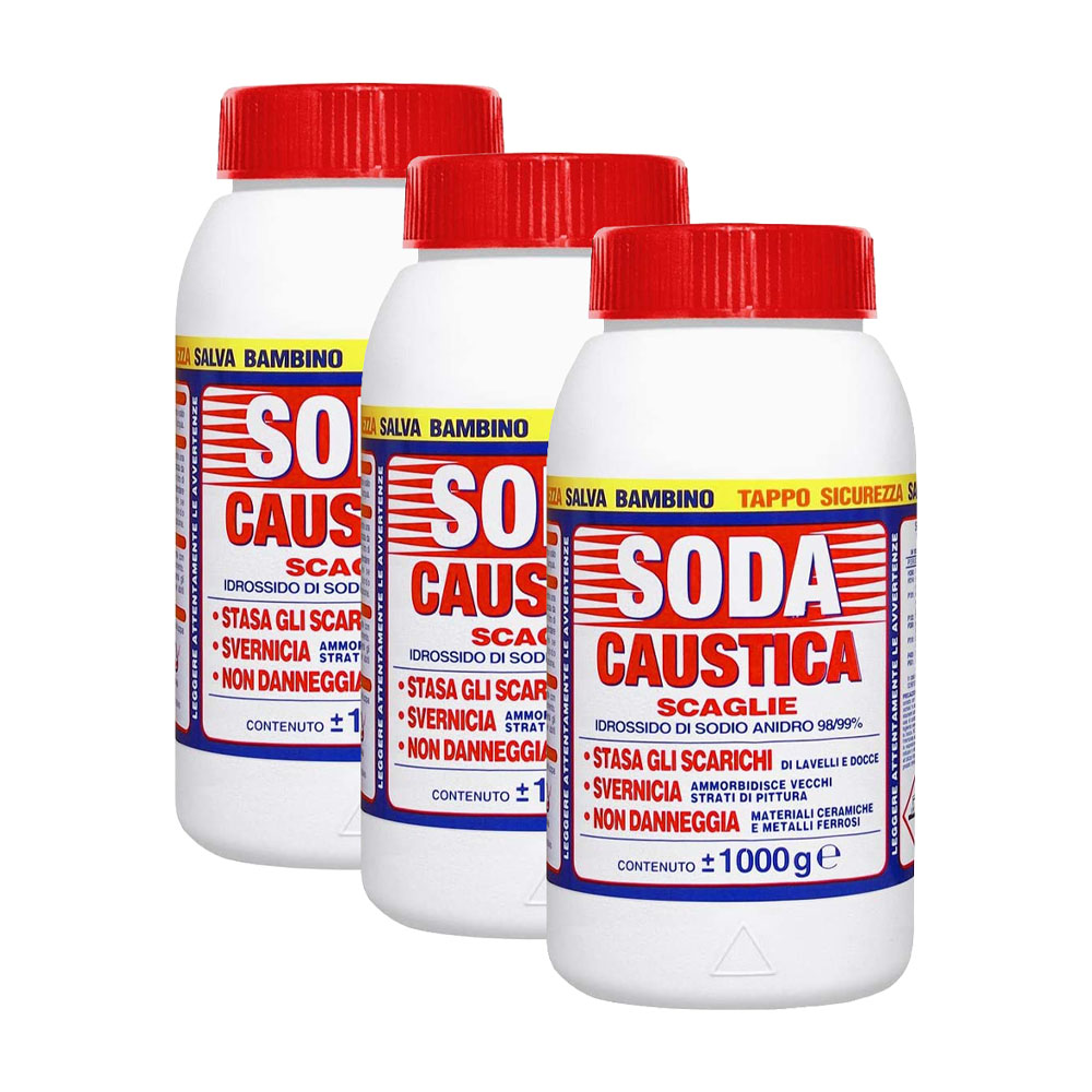 x3 Soda Caustica a Scaglie 1 kg MARTEN 3 Pz - Disgorgante Bagno - Sverniciatura