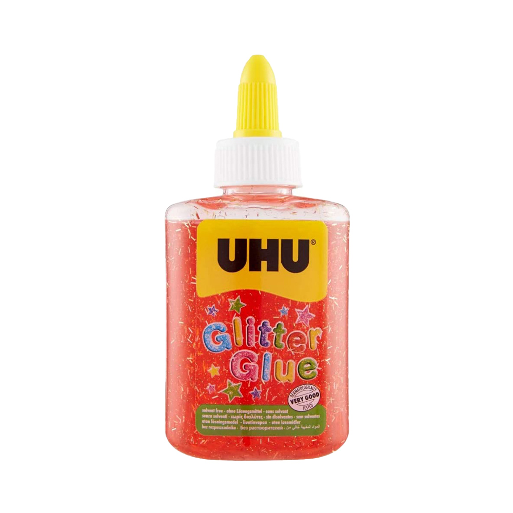 Colla rossa per decorazioni glitter glue uhu 88,5 ml.