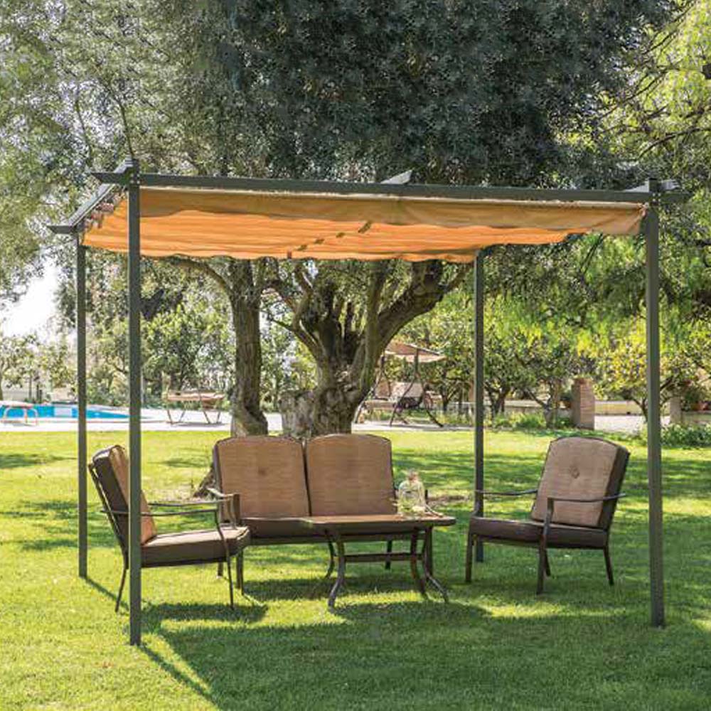 Pergola in Acciaio 300x300x220h cm FERLIVING con Telo Retrattile Ecru