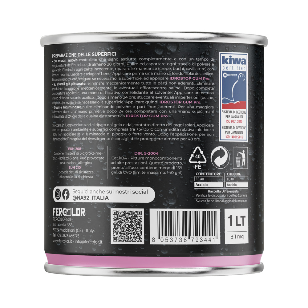 Guaina Gomma Elastomerica Idrorepellente IDROSTOPGUM NA92 LT.1 Bianca