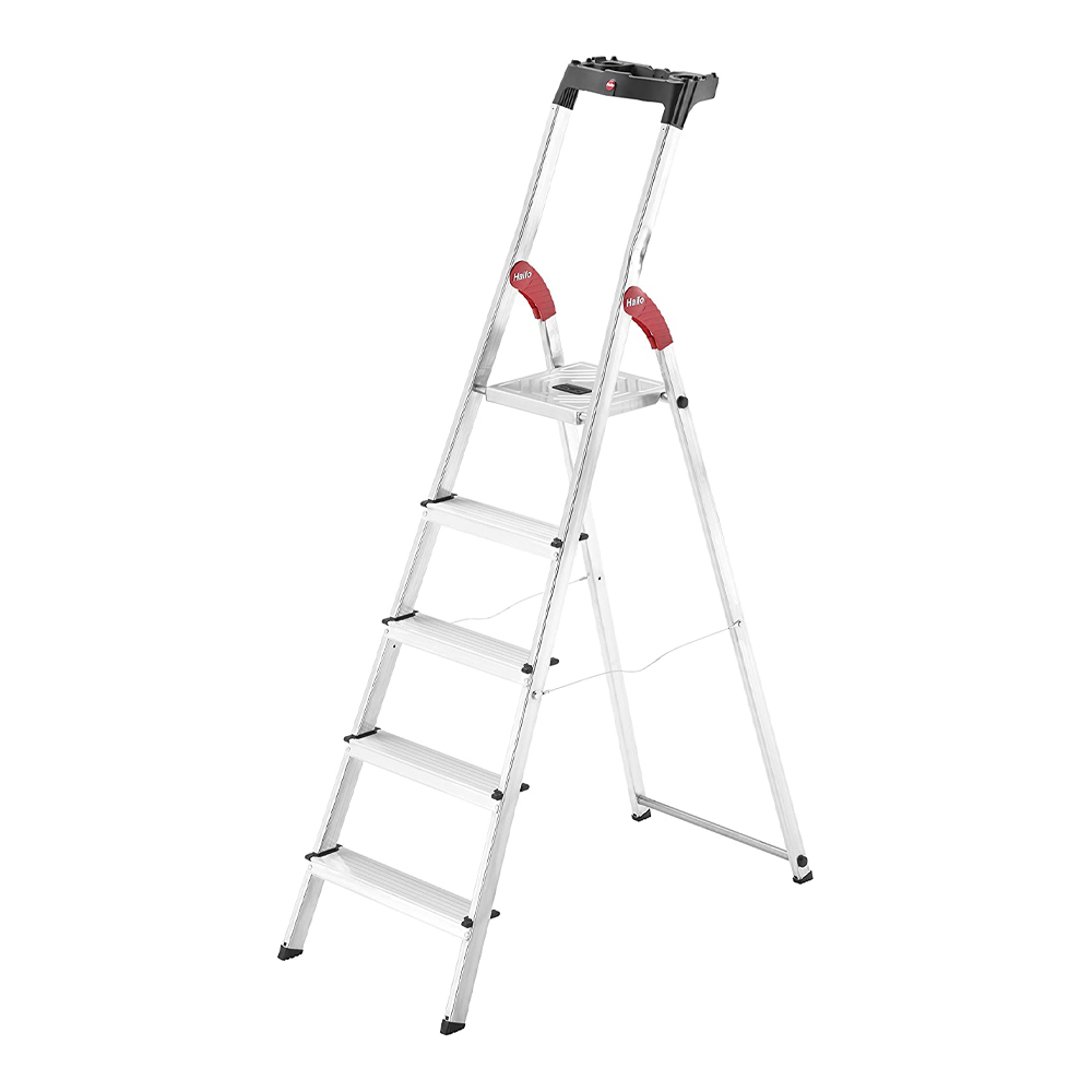 Scaletto Alluminio a Forbice 5 Gradini L60 HAILO - Altezza 168 cm