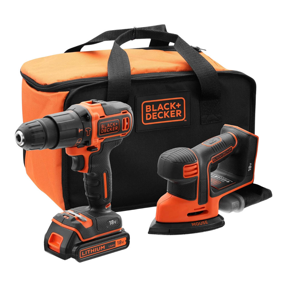 SET Trapano e Levigatrice 18V 1.5Ah - con 1 Batteria, Caricatore e Borsa