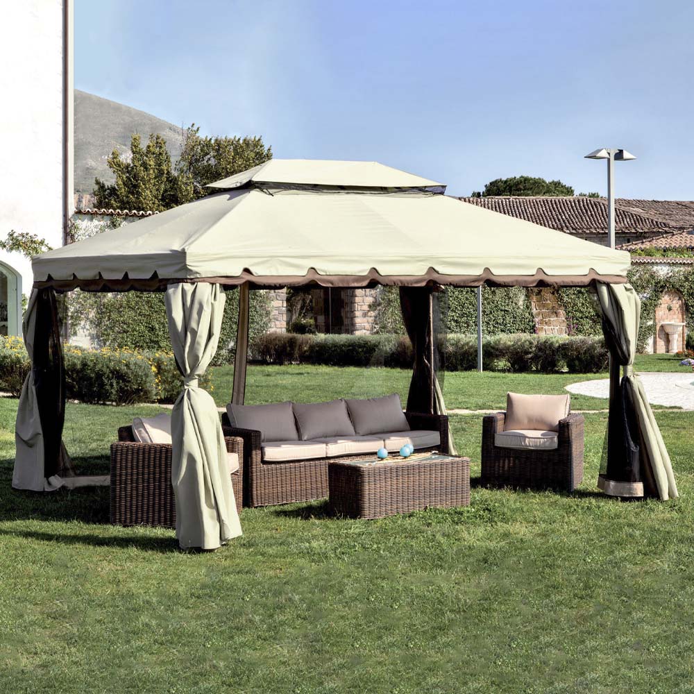 Gazebo in alluminio adventure 300x400 cm ferliving con teli zanzariera.