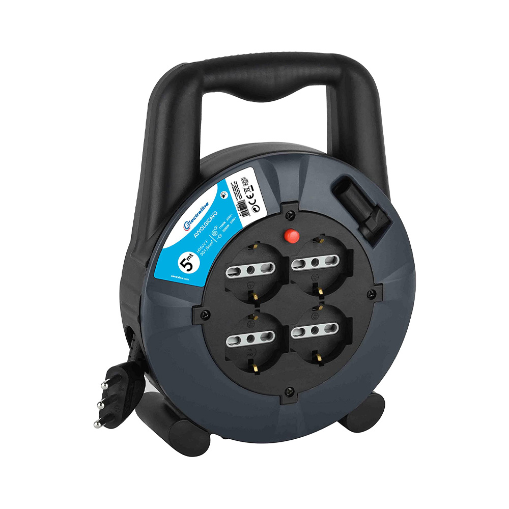 Avvolgicavo 5 mt electraline - sezione 3x1.5 mmq - 4 prese schuko 10/16a.