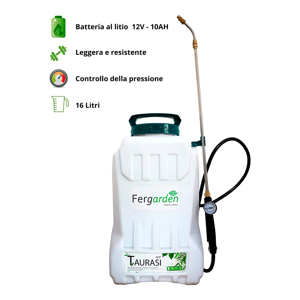 Pompa a Zaino a Batteria 12V 10 Ah 16 Lt FERGARDEN - Completa di Accessori