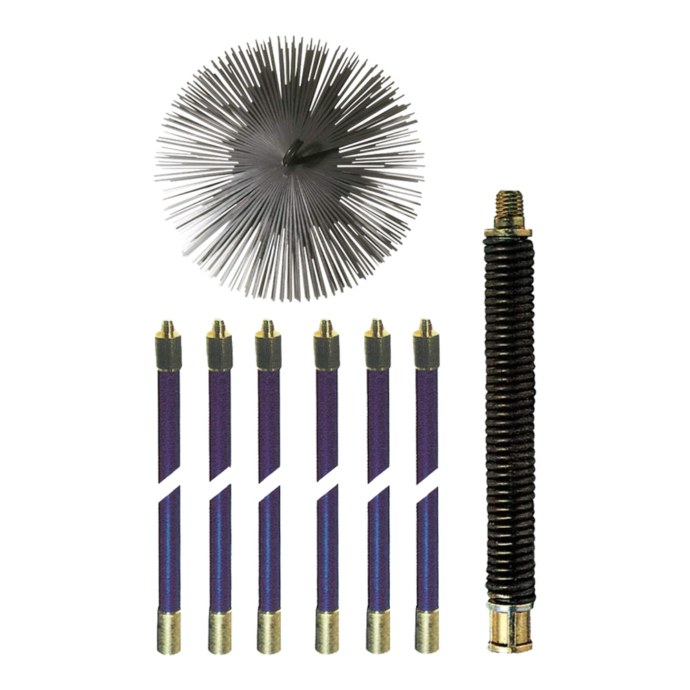Kit Spazzacamino 8,6 mt - Scovolo 25 cm, Asta Flessibile 20 cm e 6 Aste 140 cm
