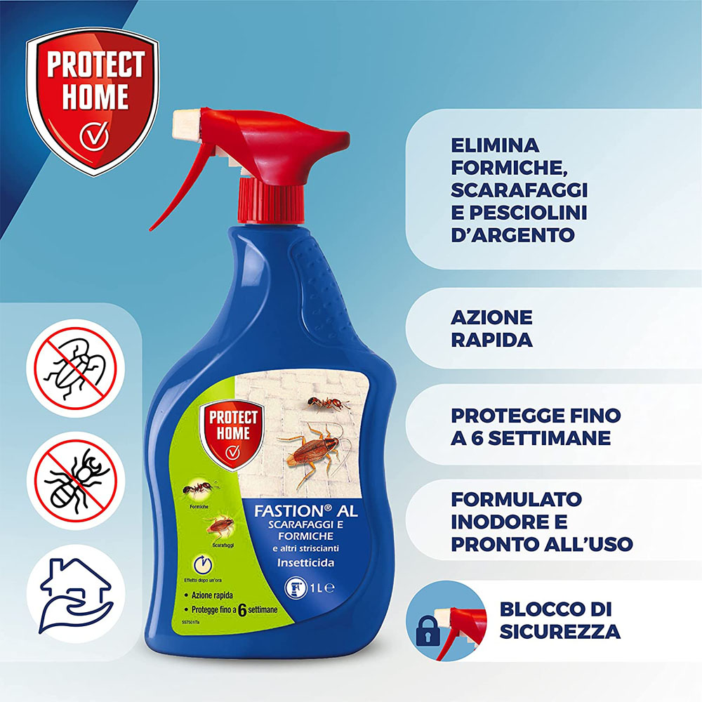 Insetticida Spray Fastion Al 1 Lt PROTECT HOME per Scarafaggi, Formiche, ecc.