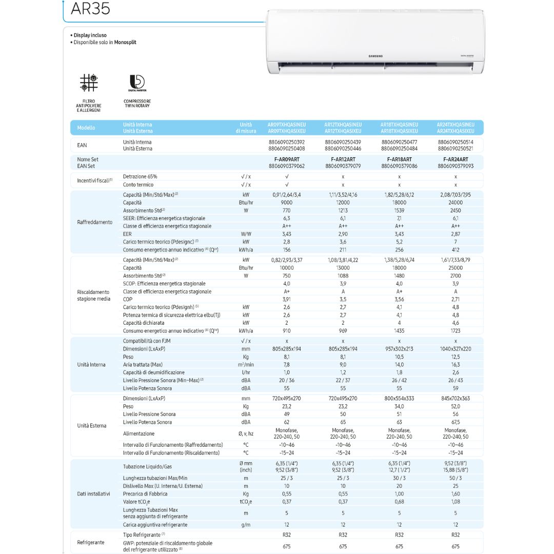 Climatizzatore Samsung AR35 WIFI VERSIONE 2026 - 9000BTU