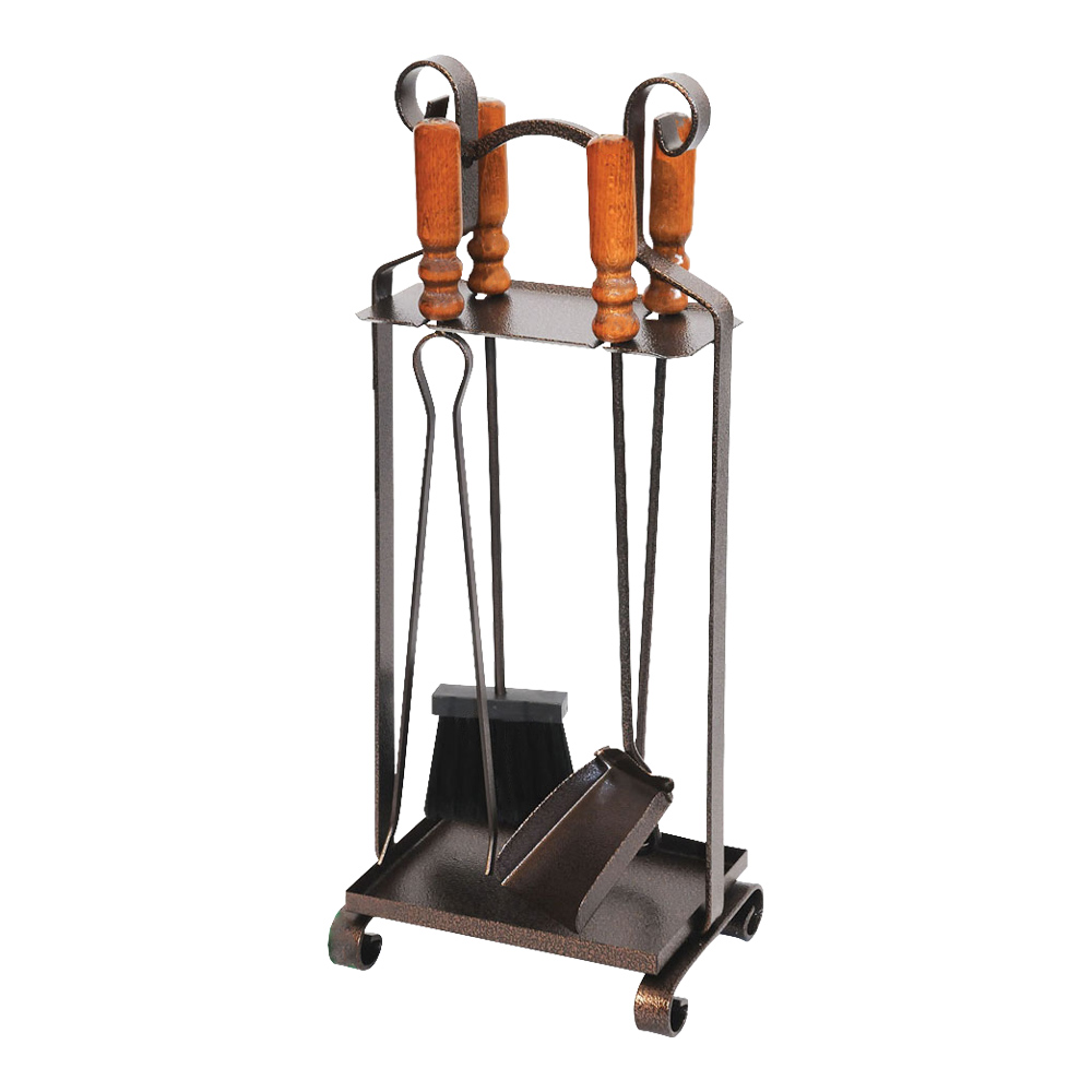 Set camino in acciaio cortina 65h cm ferliving - con supporto e 4 attrezzi.
