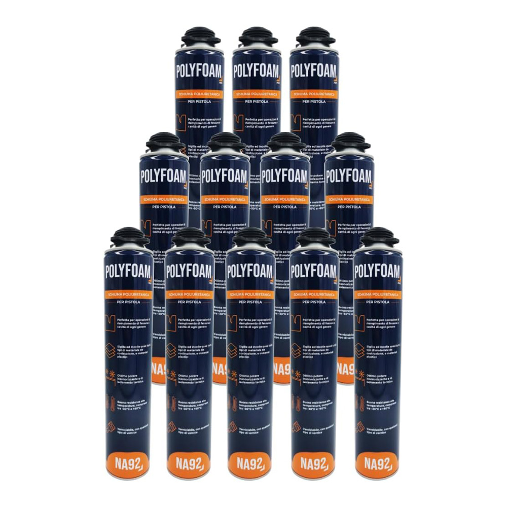Schiuma poliuretanica per pistola polyfoam na92 pro 750 ml - maxi conf. 12 pezzi.