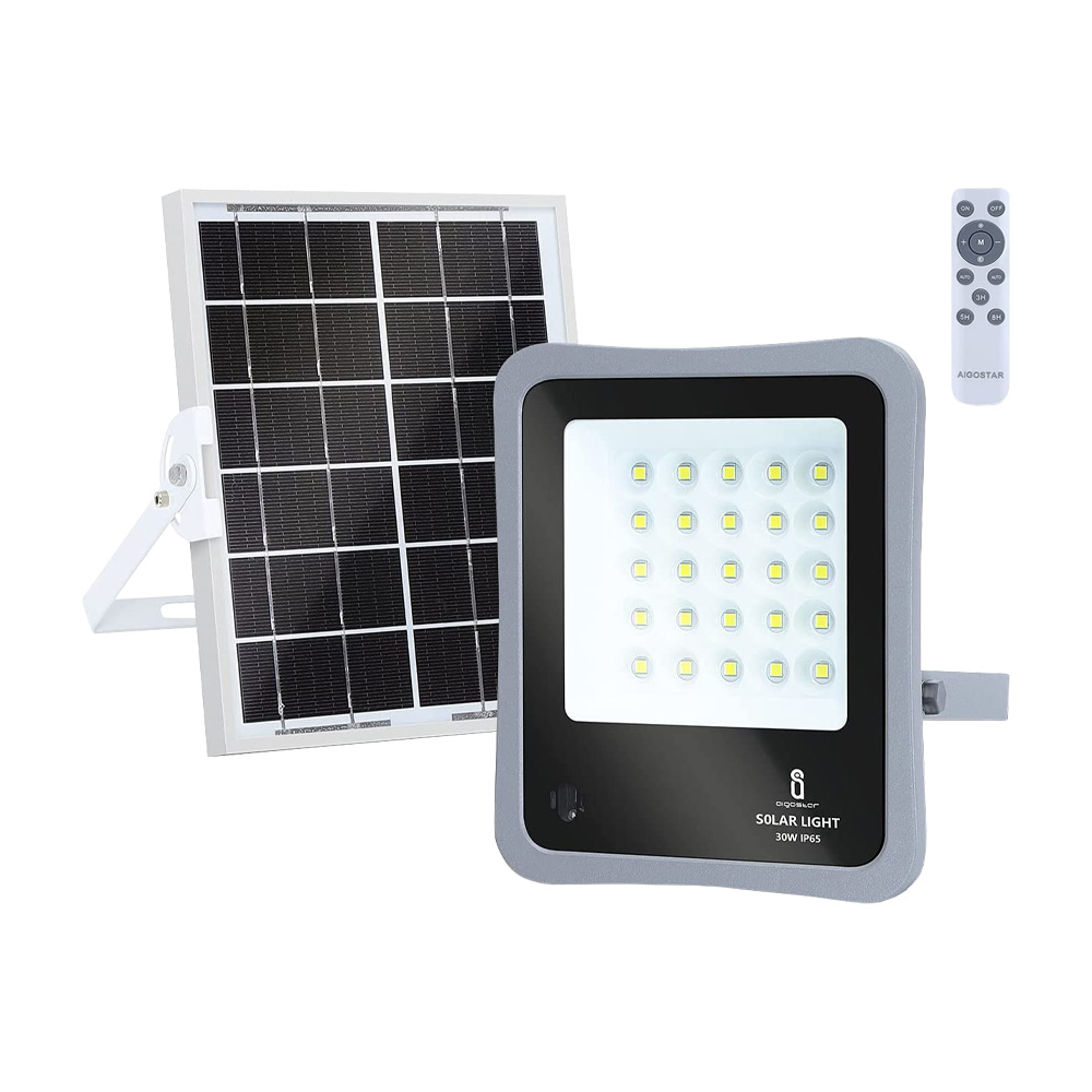 Proiettore led 30w 6500k aigostar - sensore, pannello solare e telecomando.